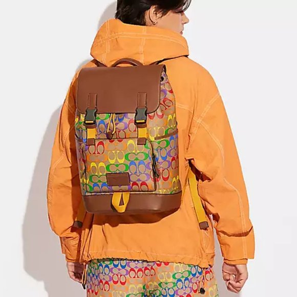 Coach Track Backpack In Rainbow Signature Canvas - Picture 2 of 10